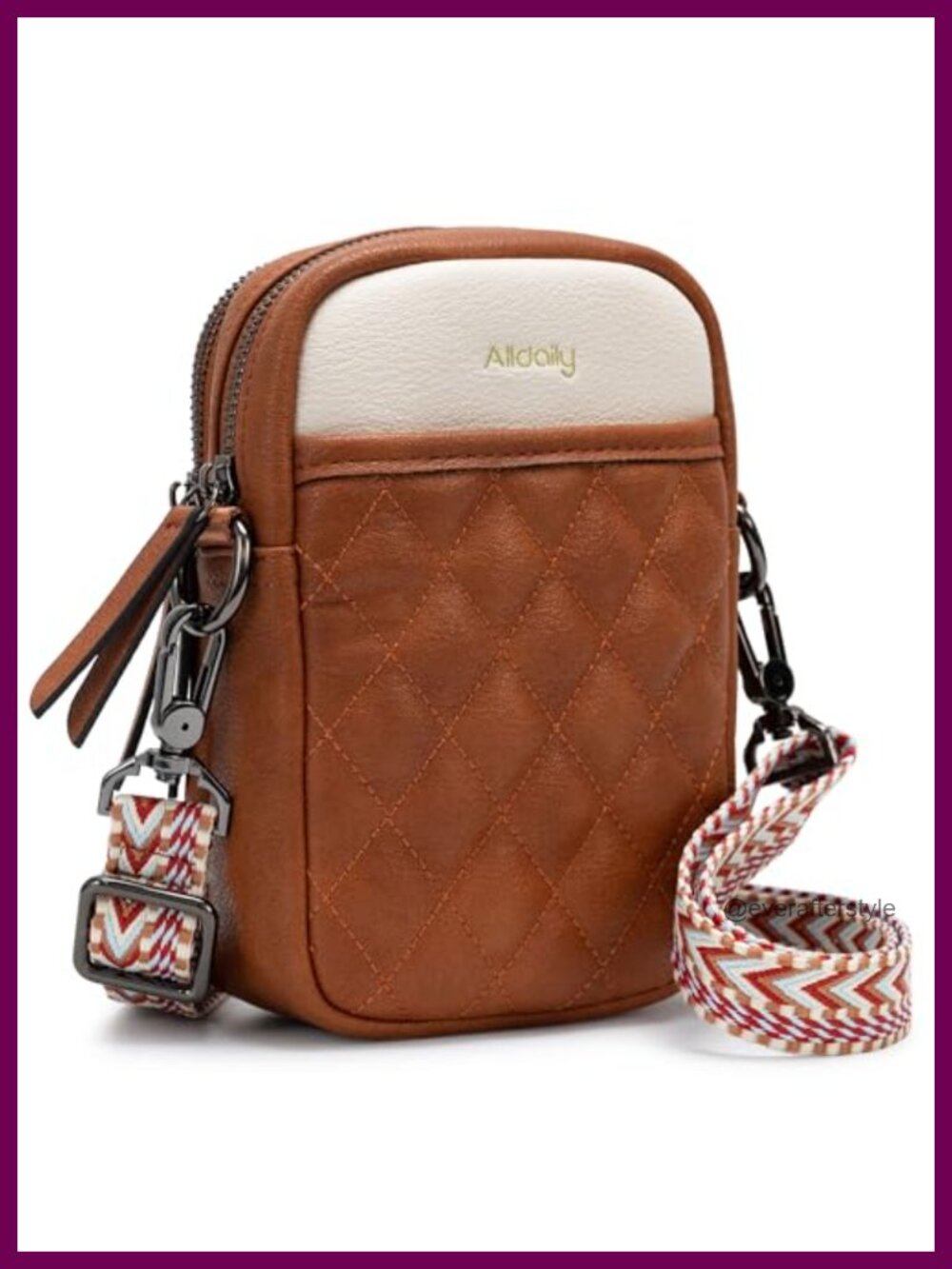 Vegan Leather Quilted Crossbody Bag Card Slots Adjustable Strap
